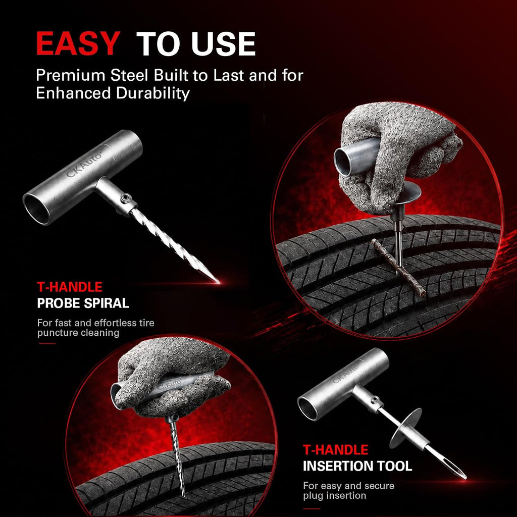 CKAuto 36 pcs Universal Tire Repair Kit with Plugs Heavy Duty Professional | for Flat Tire Puncture Repair, Value Pack, Tire Plug Kit for Cars, SUVs, Motorcycles, Trucks, RVs, and More