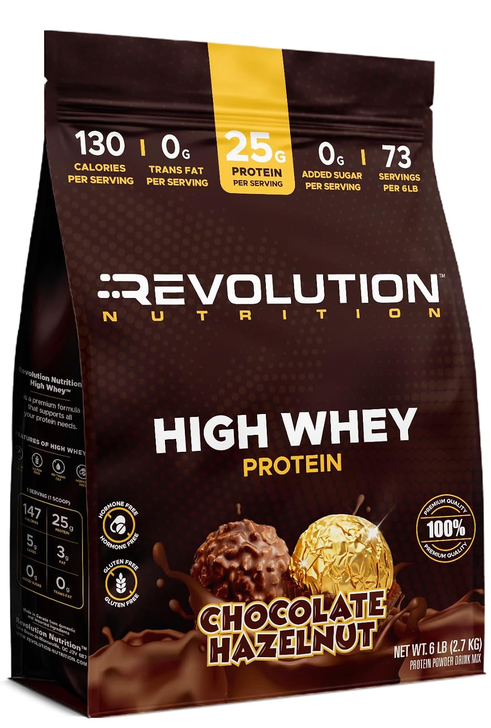 Revolution Nutrition, High Whey, Protein Powder, Whey Protein, Gluten Free, 25g of Protein Per Scoop, 2.7kg, 73 Servings (Chocolate Hazelnut, 6 Pound Bag)