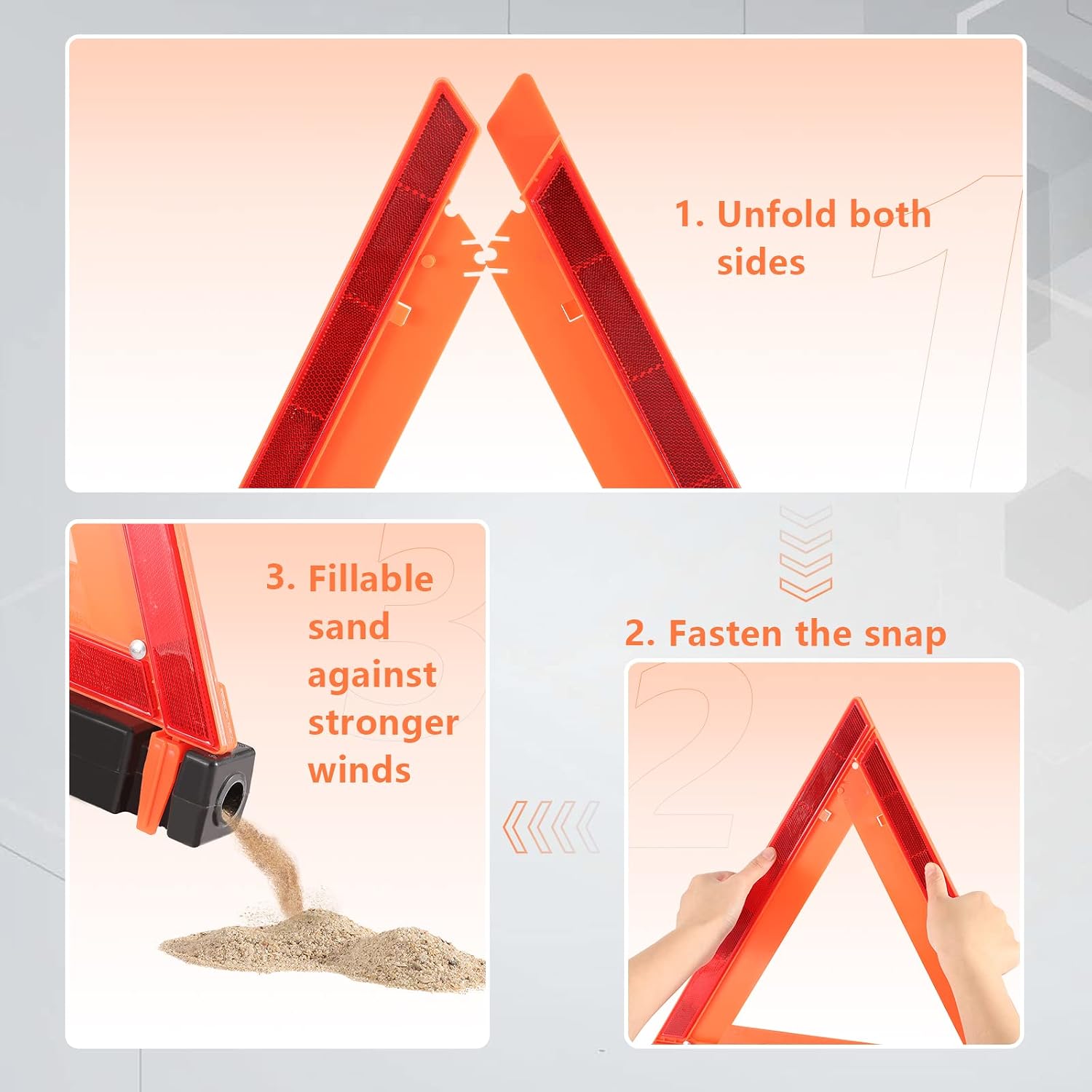 Safety Triangles DOT Approved, Standard Warning Triangles Enmergency Reflector, Emergency Triangles for Vehicles with Carry Case(3 Pack,Without Sand)