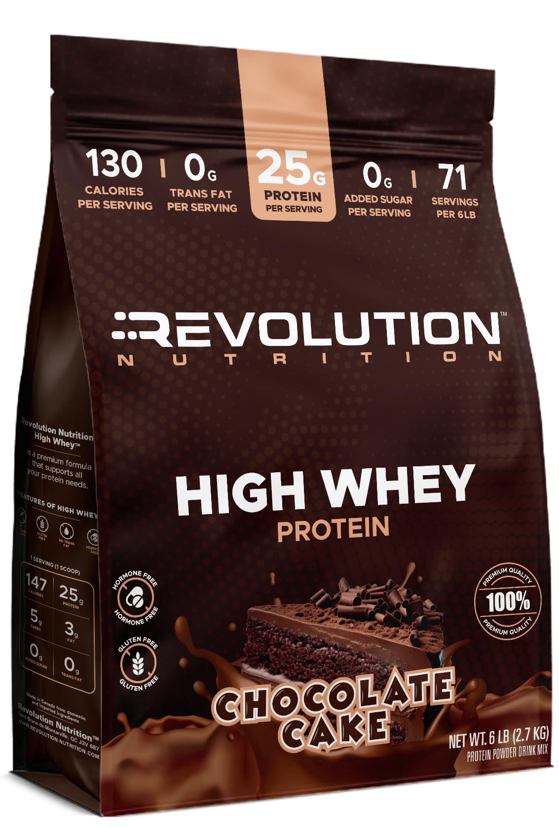 Revolution Nutrition, High Whey, Protein Powder, Whey Protein, Gluten Free, 25g of Protein Per Scoop, 2.7kg, 73 Servings (Chocolate Hazelnut, 6 Pound Bag)