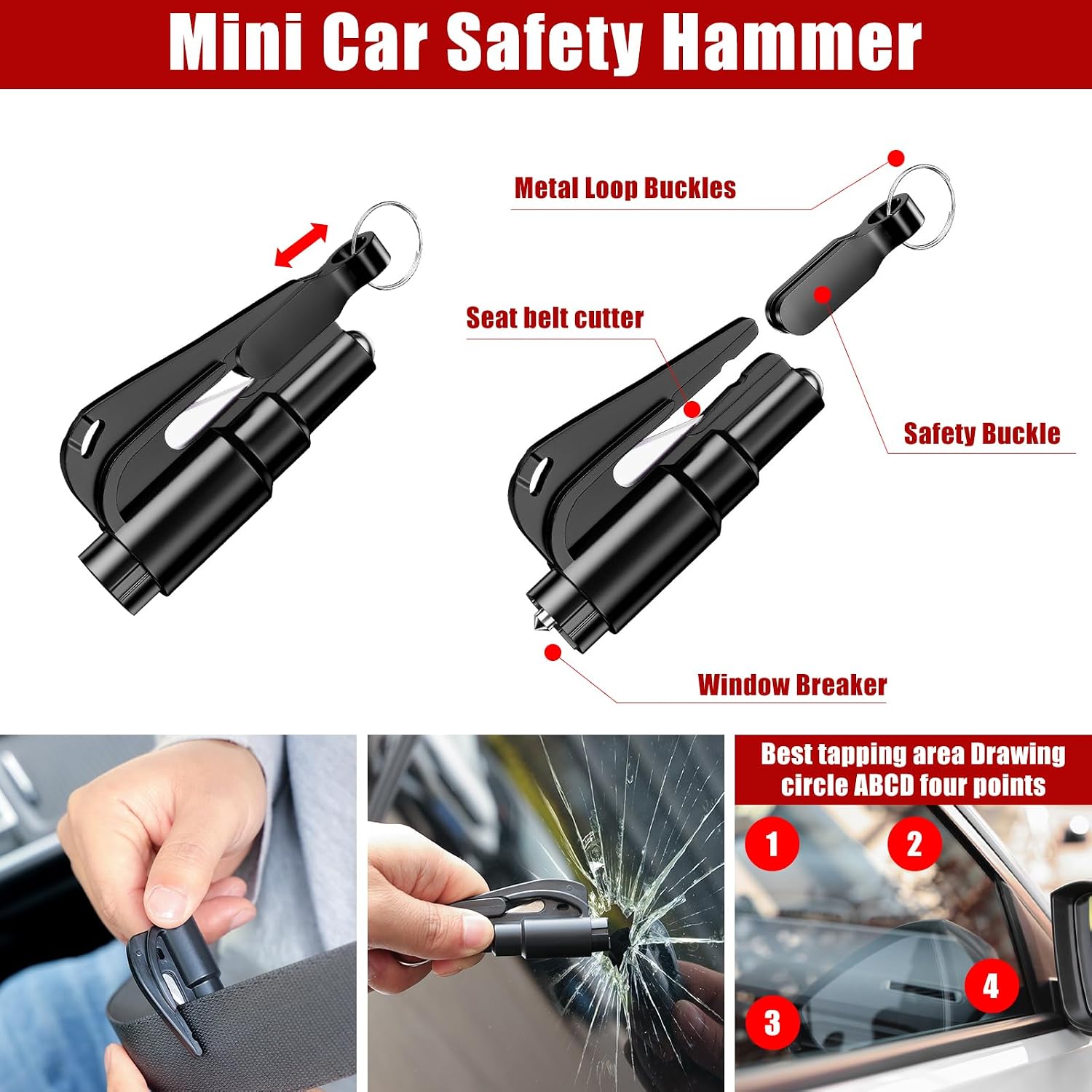 Car Roadside Emergency Kit, Car Safety Kit Portable Vehicle Kits for Emergency with Jumper Cables, Tow Straps, Safety Hammer, Black