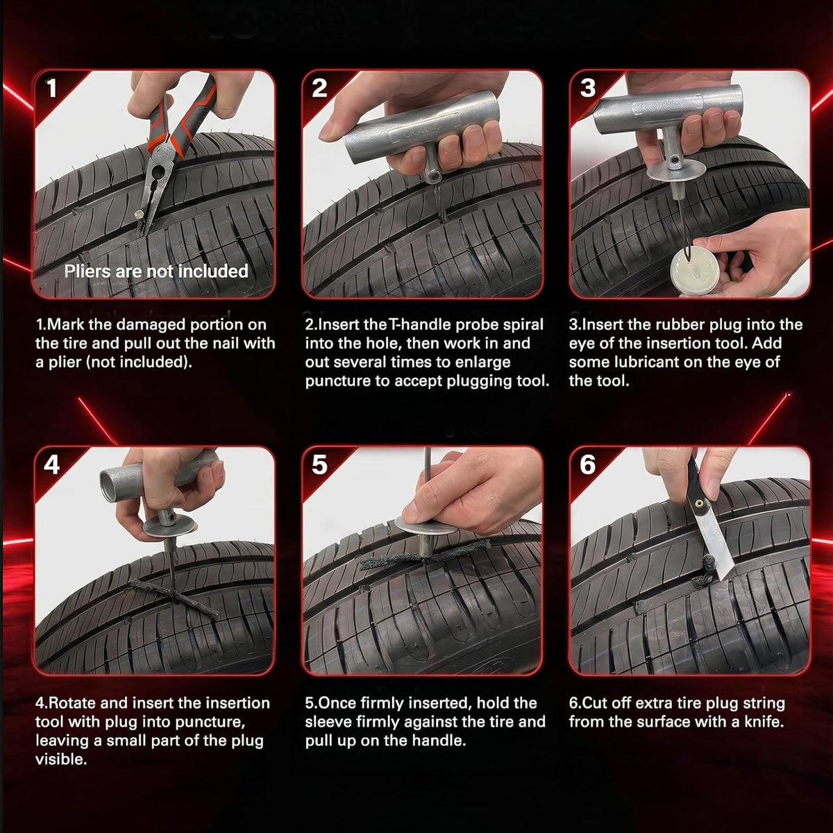 CKAuto 36 pcs Universal Tire Repair Kit with Plugs Heavy Duty Professional | for Flat Tire Puncture Repair, Value Pack, Tire Plug Kit for Cars, SUVs, Motorcycles, Trucks, RVs, and More