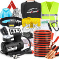Car Roadside Emergency Kit, Car Safety Kit Portable Vehicle Kits for Emergency with Jumper Cables, Tow Straps, Safety Hammer, Black